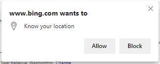 Bing location popup