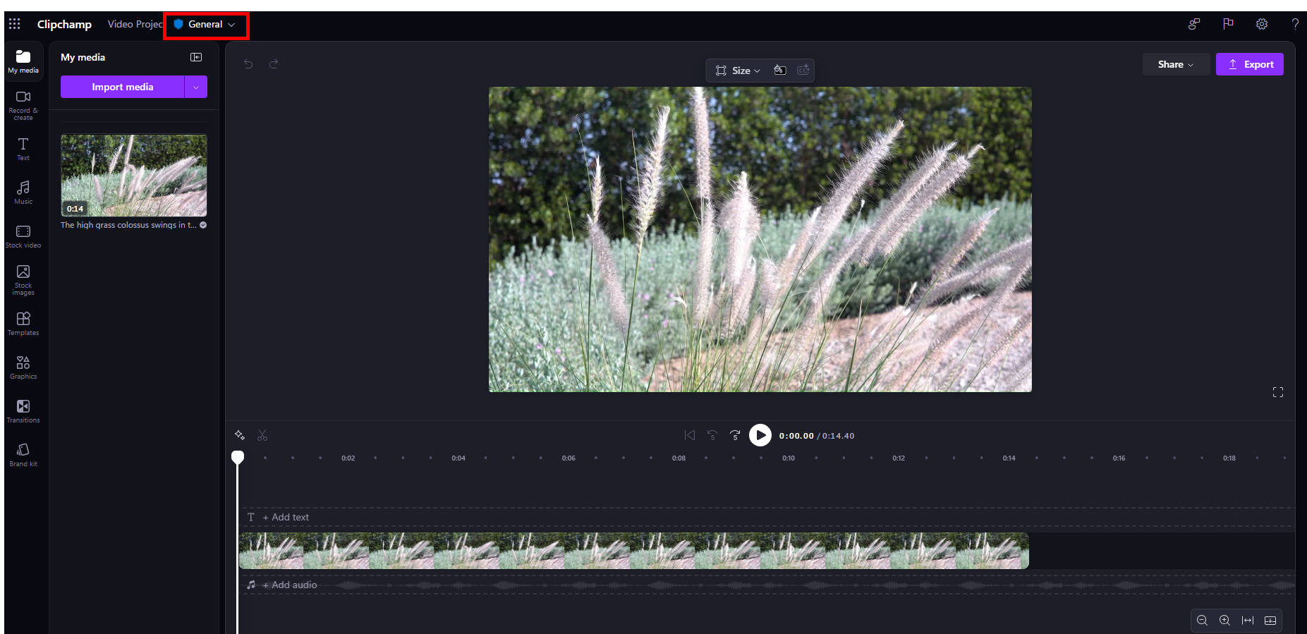 Screenshot that shows unprotected sensitivity label applied onto a video project.