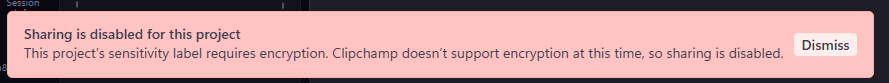 Screenshot that shows protected sensitivity label warning message banner.