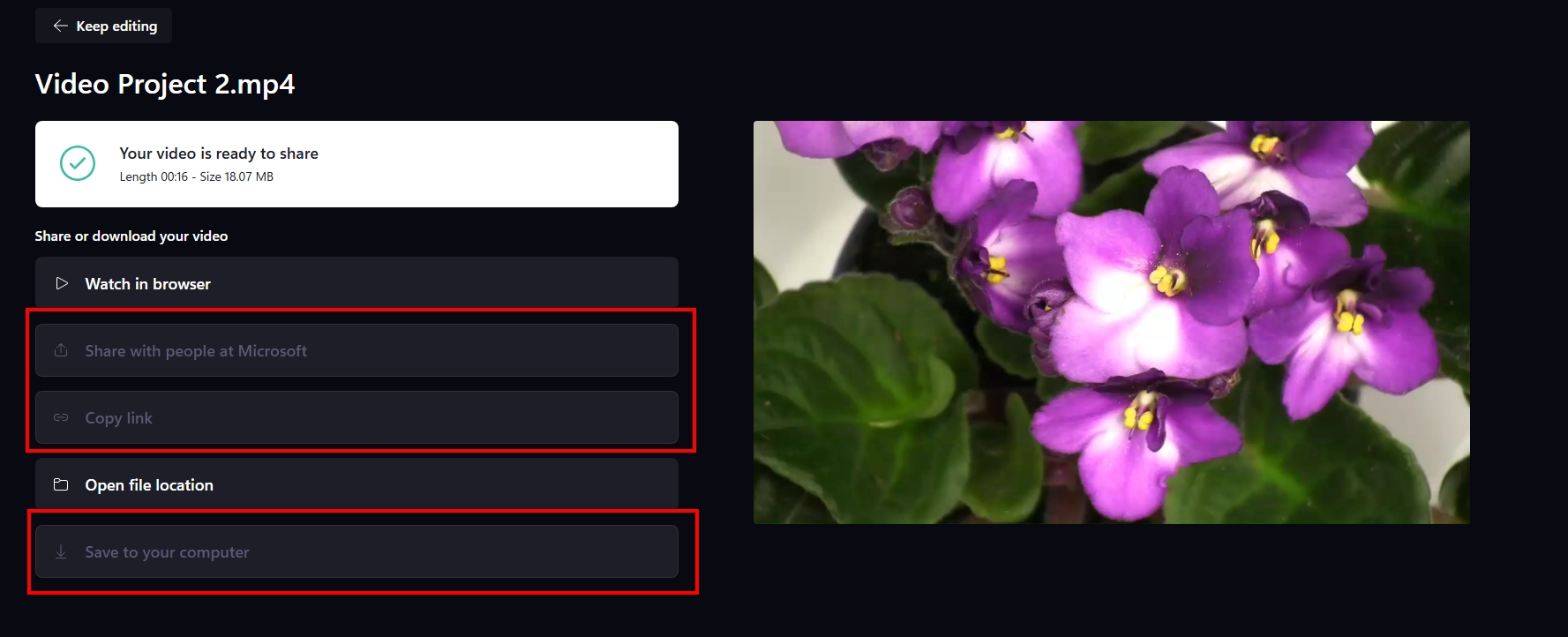 Screenshot that shows sharing is disabled for protected sensitivity labelled projects.