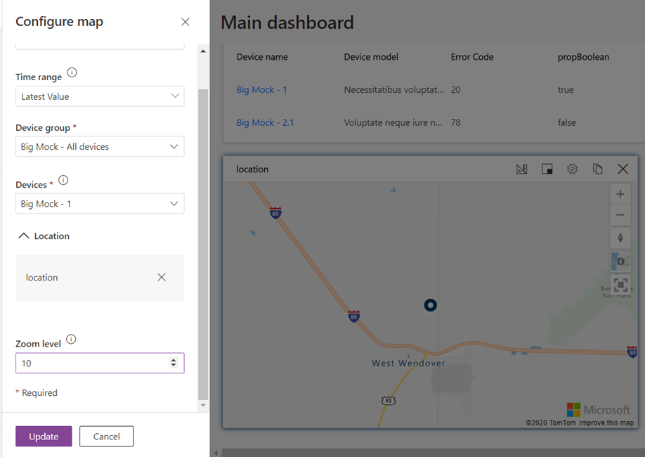 Screenshot showing zomm configuration on map tile