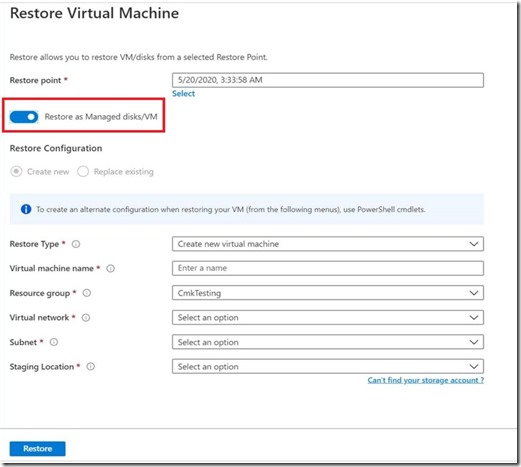 Restore virtual machine