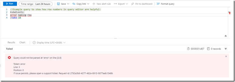 Row numbers in query editors with error