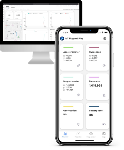 A picture of IoT Central and the phone app