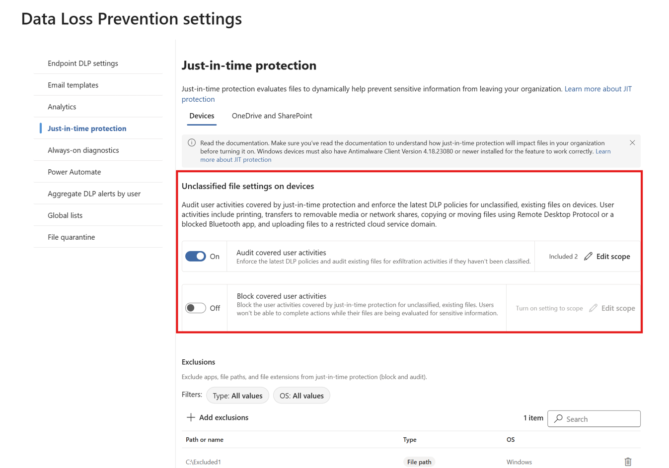 user settings