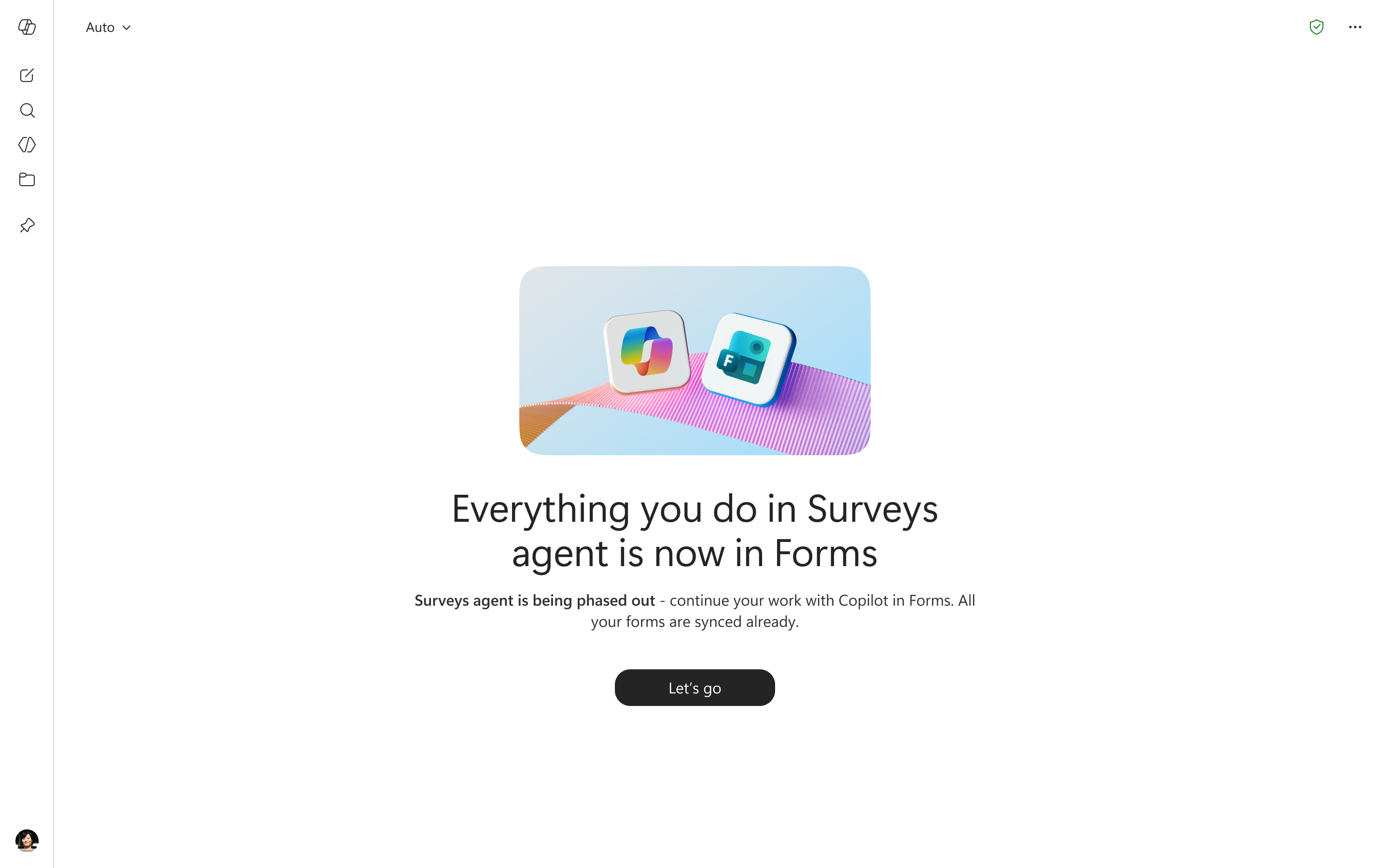 MC1421920: Microsoft Retires Surveys Agent and Shifts to Copilot-Powered Experience in Forms 1 21275 2 home page existed survey agent users phase 5