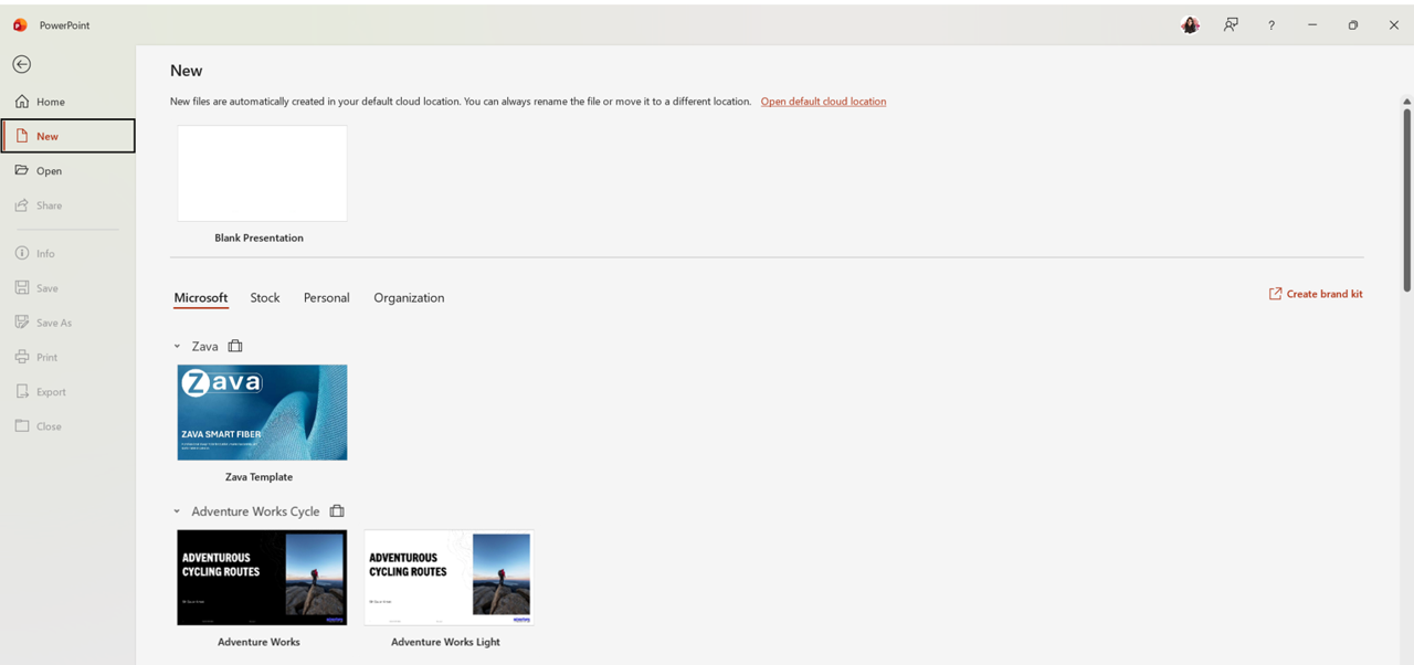 MC1442612: PowerPoint Adds Direct Access to Organizational Brand Templates via Backstage on Windows 3 21305 3
