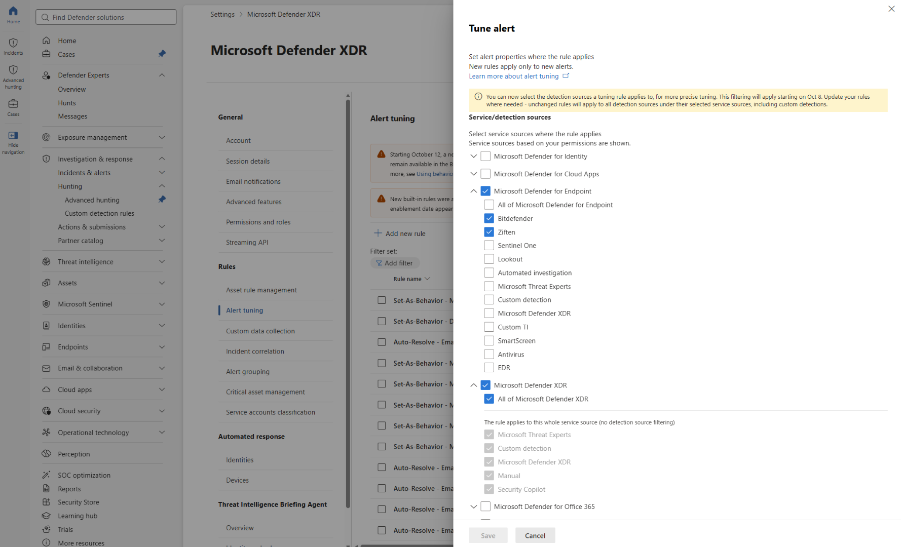 detection sources in alert properties
