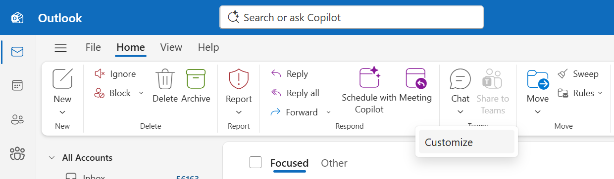 MC1485120: Microsoft Outlook Adds Right-Click Ribbon Customization 1 ribbon customization dialog box