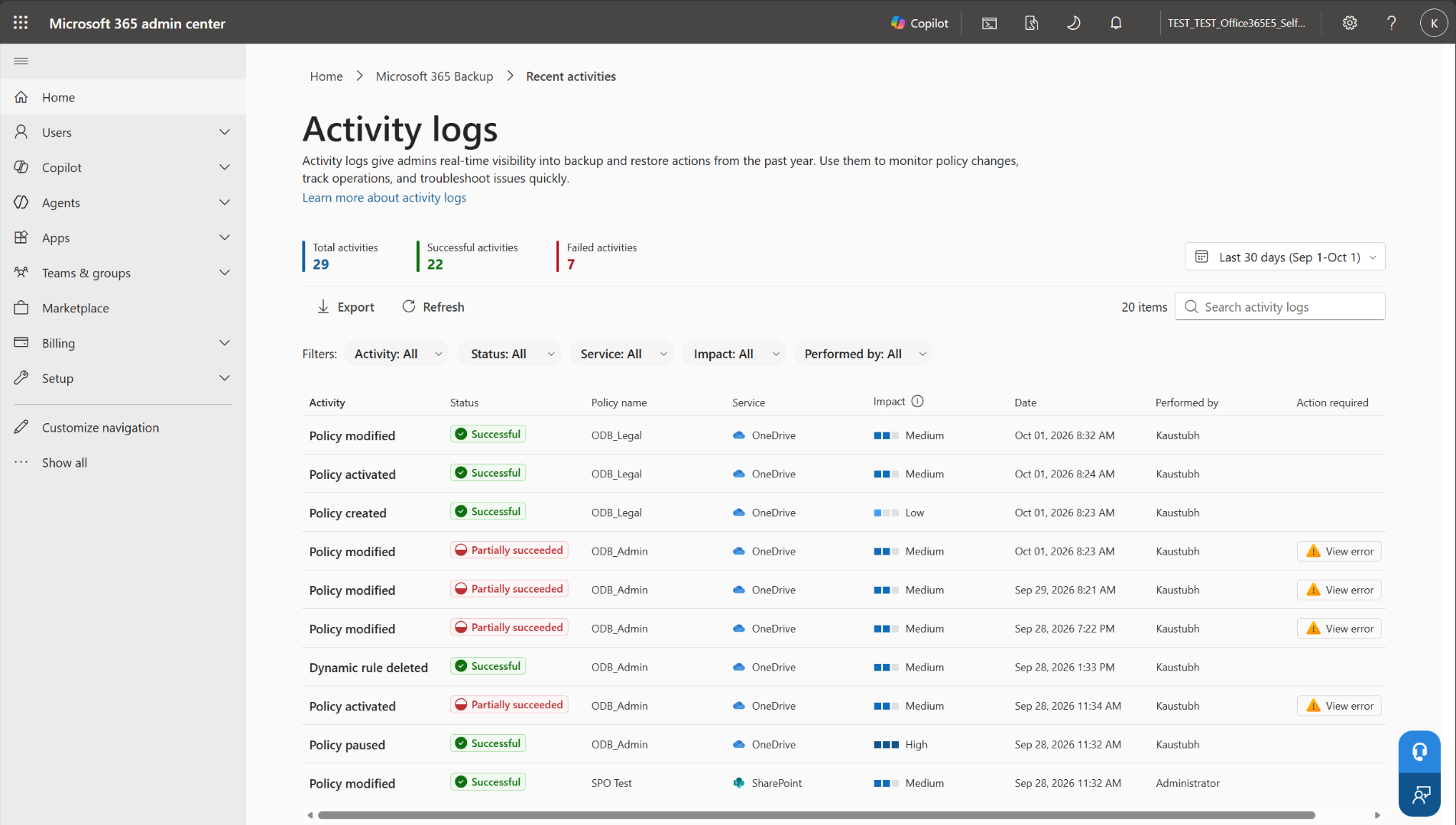 MC1489931: Microsoft 365 Backup Adds Activity Logs for Admin Monitoring 1 activity log dashboard