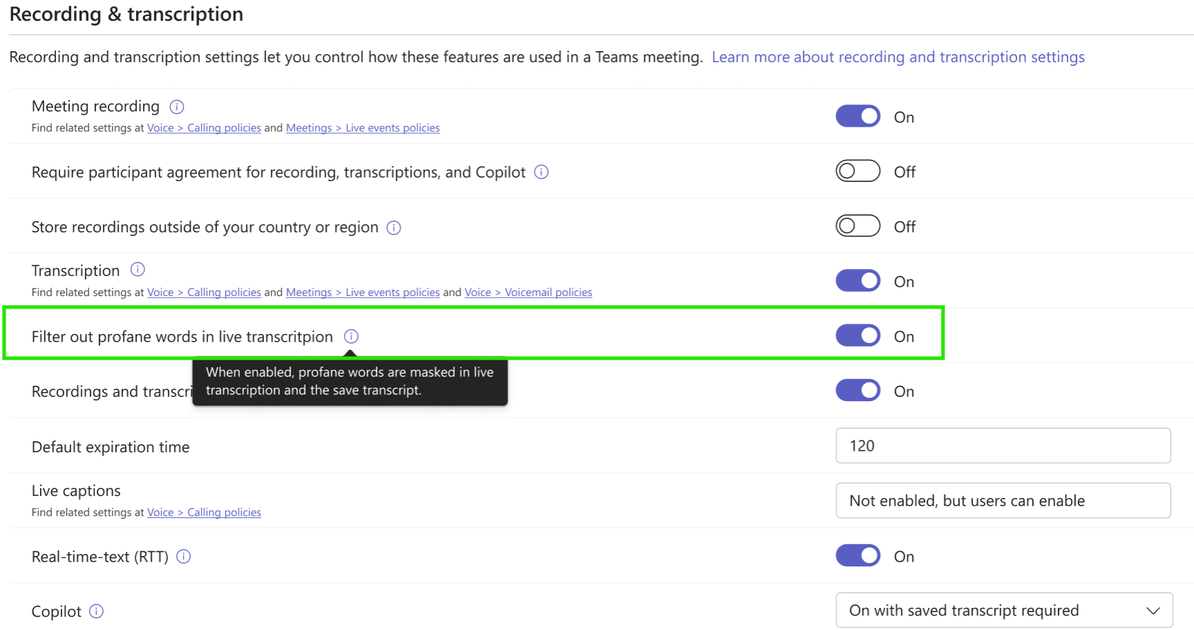 MC1478003: Microsoft Teams Adds Admin Policy to Control Profanity Filtering in Meeting Transcripts 1 21917 1