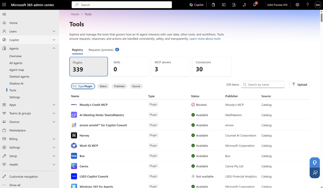 plugin registry in tools menu