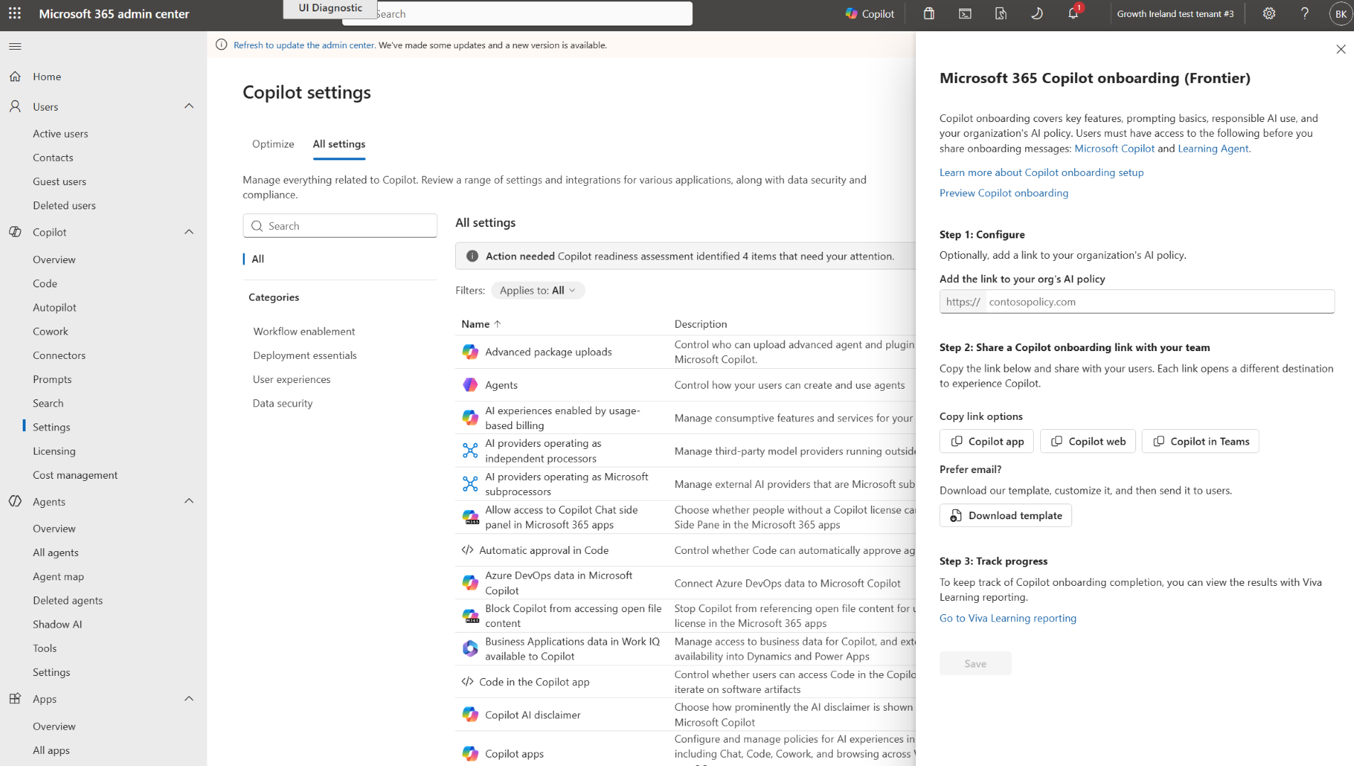 MC1486291: Microsoft 365 Copilot Adds Guided Admin-Led Onboarding Experience for Frontier Users 3 sharing Copilot onboarding link