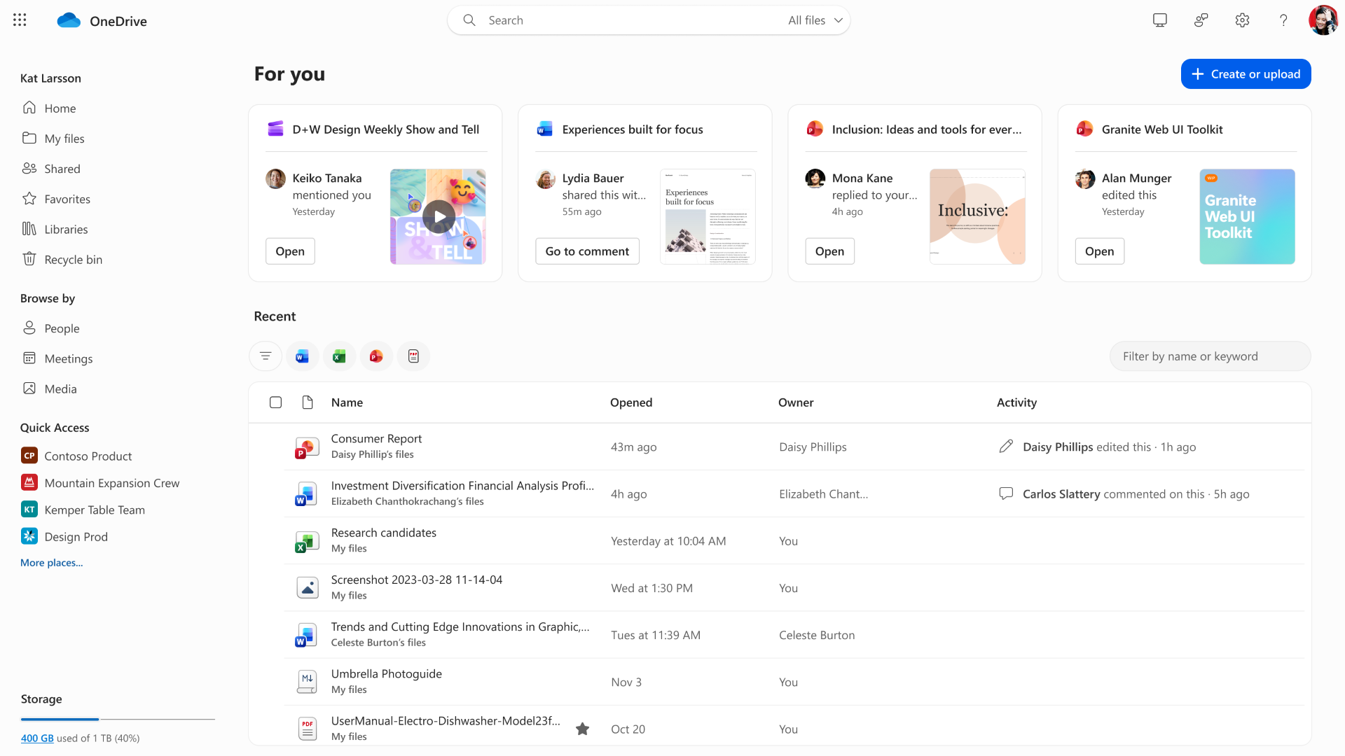 MC1521617: Microsoft OneDrive Moves Create or Upload Button to Right Side in Web Experience 1 'create or upload' button shown at the top right corner of the page