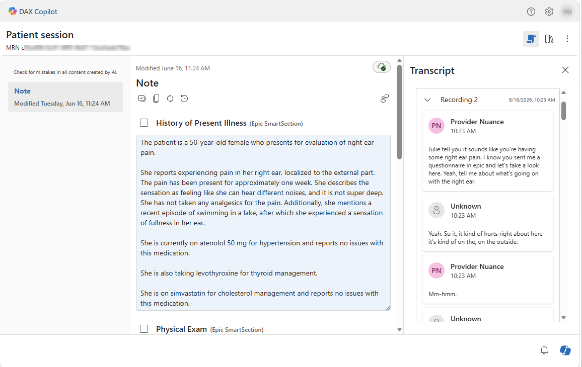 Screenshot of a note with the transcript open.