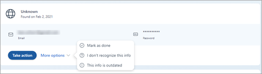 The More options menu on a breach details card.