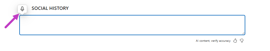 Screenshot of Dragon Copilot text field with dictation microphone highlighted.