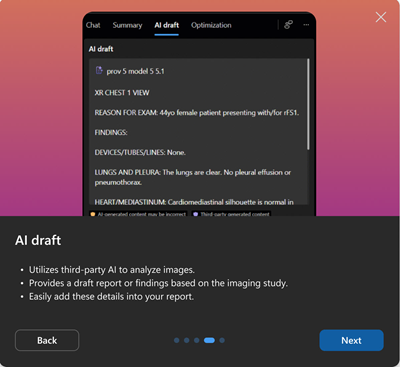Screenshot shows AI draft in Dragon Copilot for the first run experience.