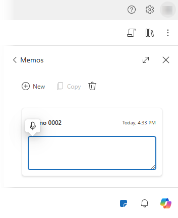 Screenshot of Dragon Copilot memo window with new memo opened.