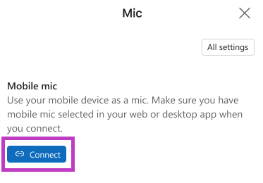 Screenshot of the Connect button on the Mic screen in the Dragon Copilot mobile app.