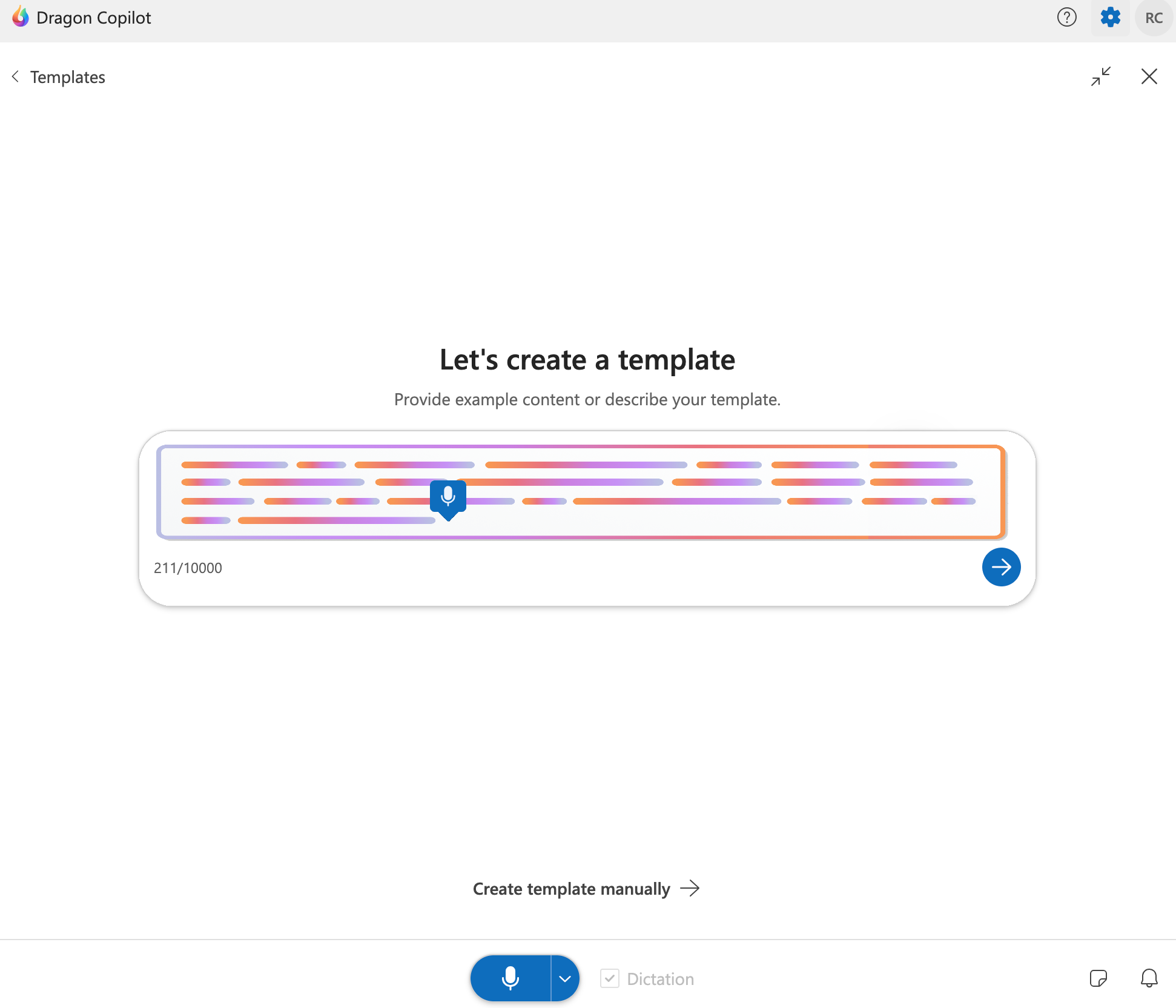Screenshot of Dragon Copilot template builder.