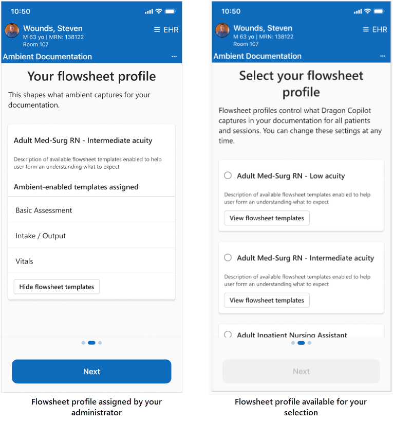 Flowsheet profile setup by administrator or selected by you displayed.