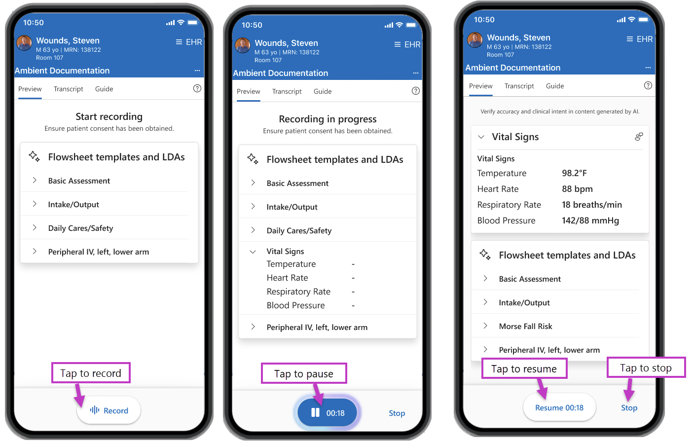 Dragon Copilot for Epic Rover screens with pause and resume recording.
