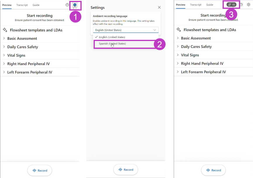 steps to change recording language.