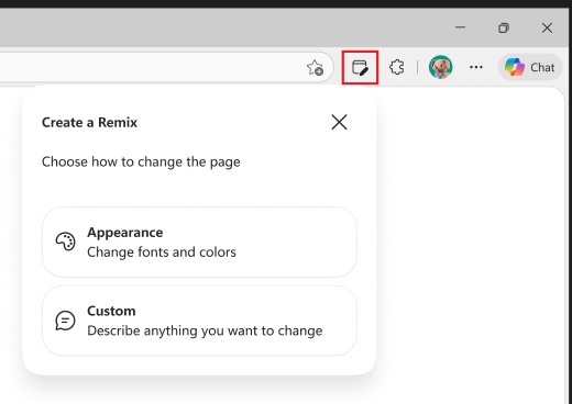 Screenshot of remix icon in toolbar.