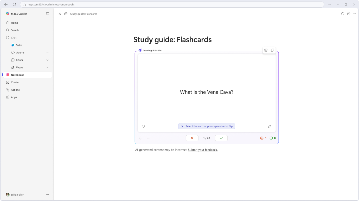 Screenshot showing Flashcards page.