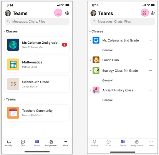 Grid view and List view