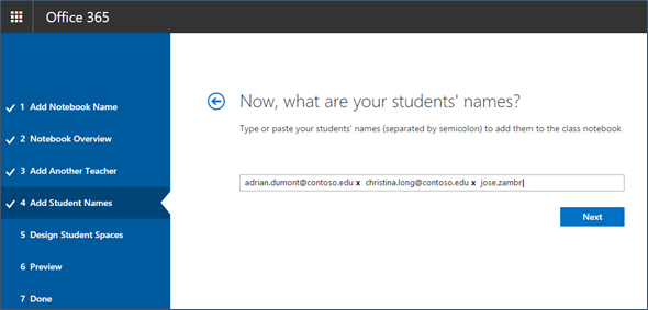 Screenshot of how to add student names to the Notebook Creator.