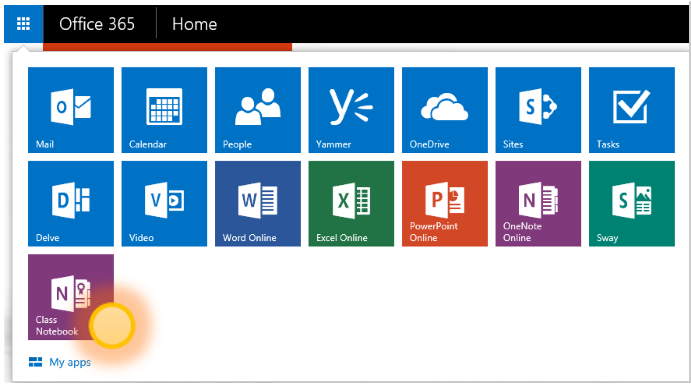 Screenshot of the OneNote Class Notebook app.