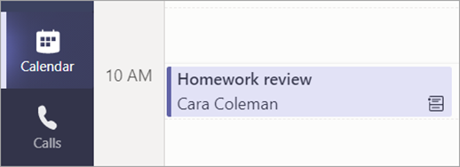 Screenshot that shows Calendar view showing a scheduled Homework review meeting.