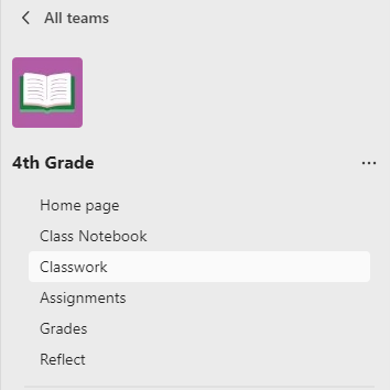 Screenshot of student menu.