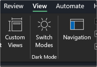 Switch Modes button on the View tab in the Excel ribbon.