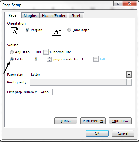 Define the Fit to option in the Page Setup dialog box.