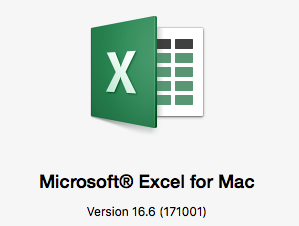 Microsoft Excel for Mac logo showing version 16.6