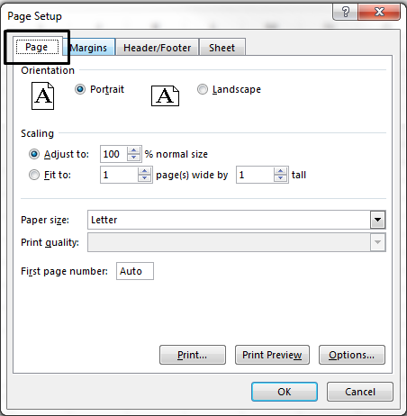 Page Setup dialog box