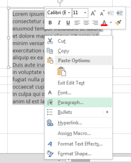 On the right-click menu, click Paragraph.