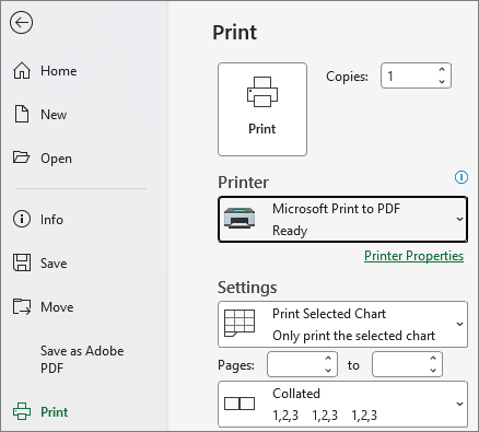 Screenshot that shows the Printer drop-down menu, identify the printer you want to use.