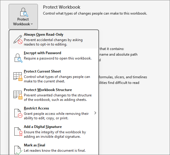 Protect workbook