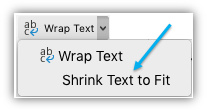 Screen shot showing the Shrink Text to Fit button on the ribbon.