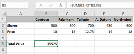 An example of an array formula calculating a single result