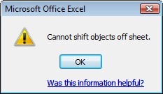 Cannot shift objects off sheet message box