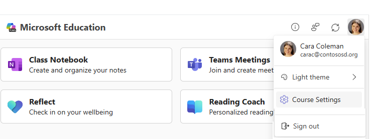 Microsoft 365 LTI course settings menu