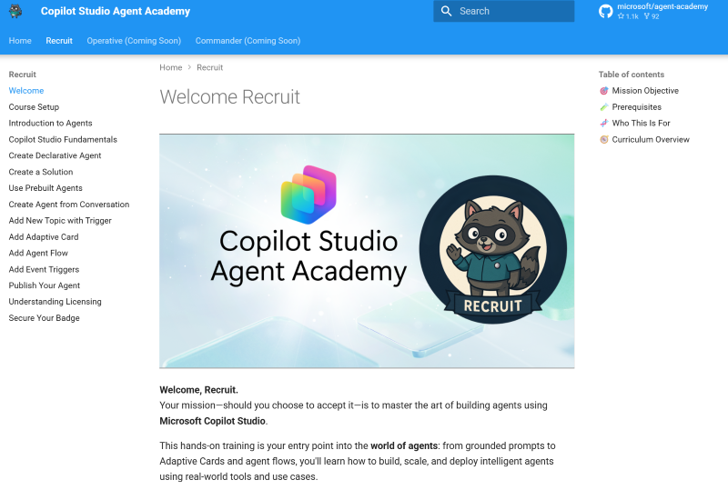 Screenshot of the Copilot Studio Agent Academy