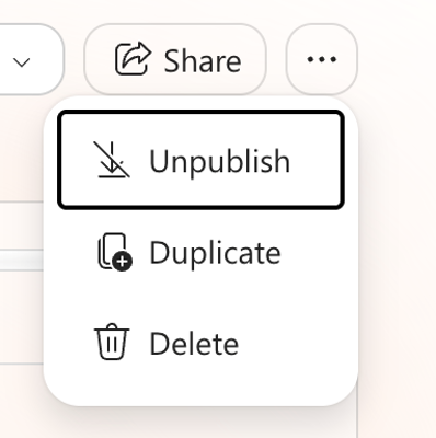 Screenshot that shows More options for a Brand Kit, including Unpublish, Duplicate, and Delete.