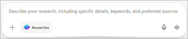 Researcher button in the Chat box within Copilot Notebooks