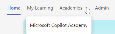 Image of Microsoft Copilot Academy on the Academies tab